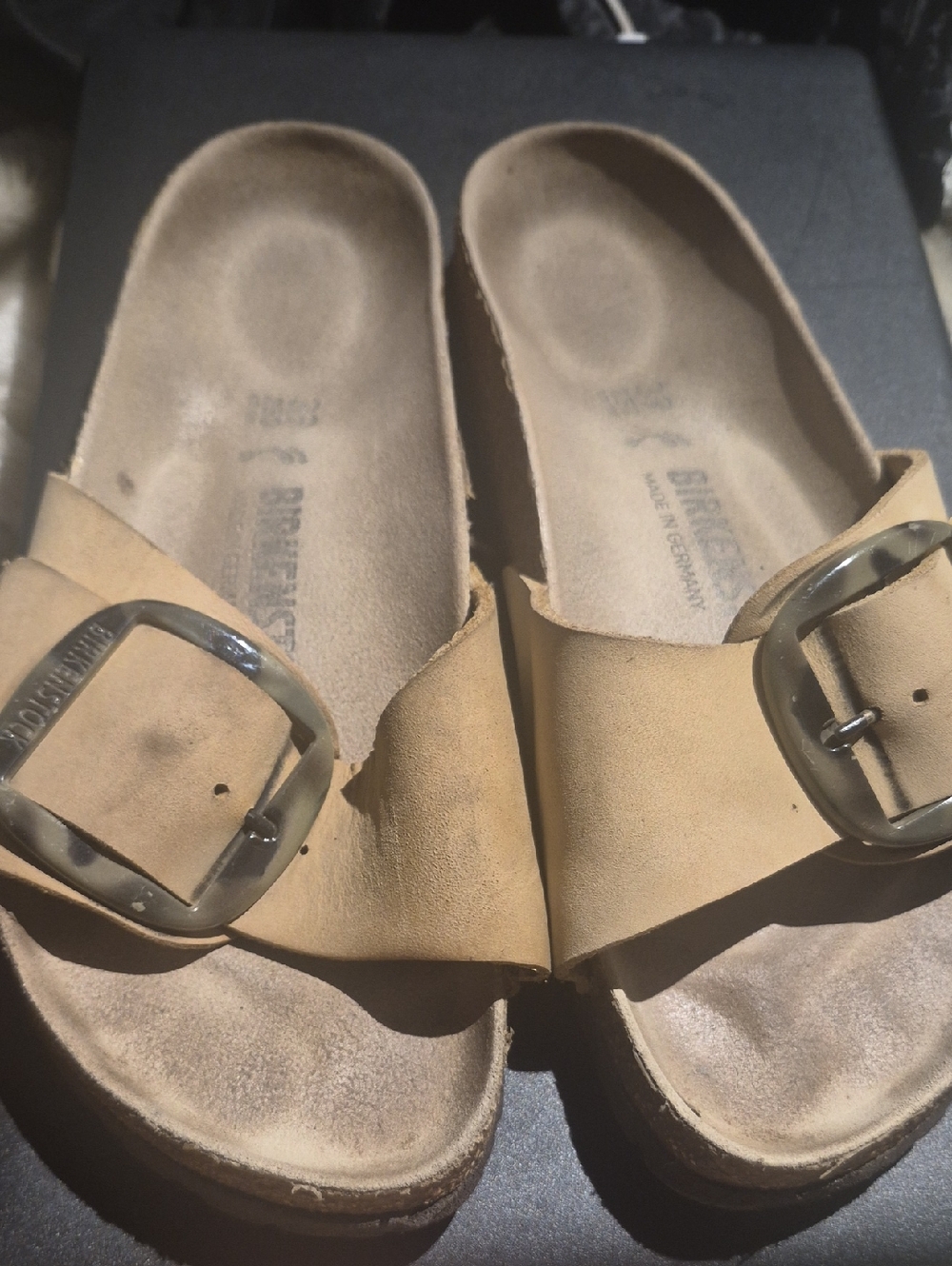 Birkenstock Single Strap Slide Sandals in Light Brown